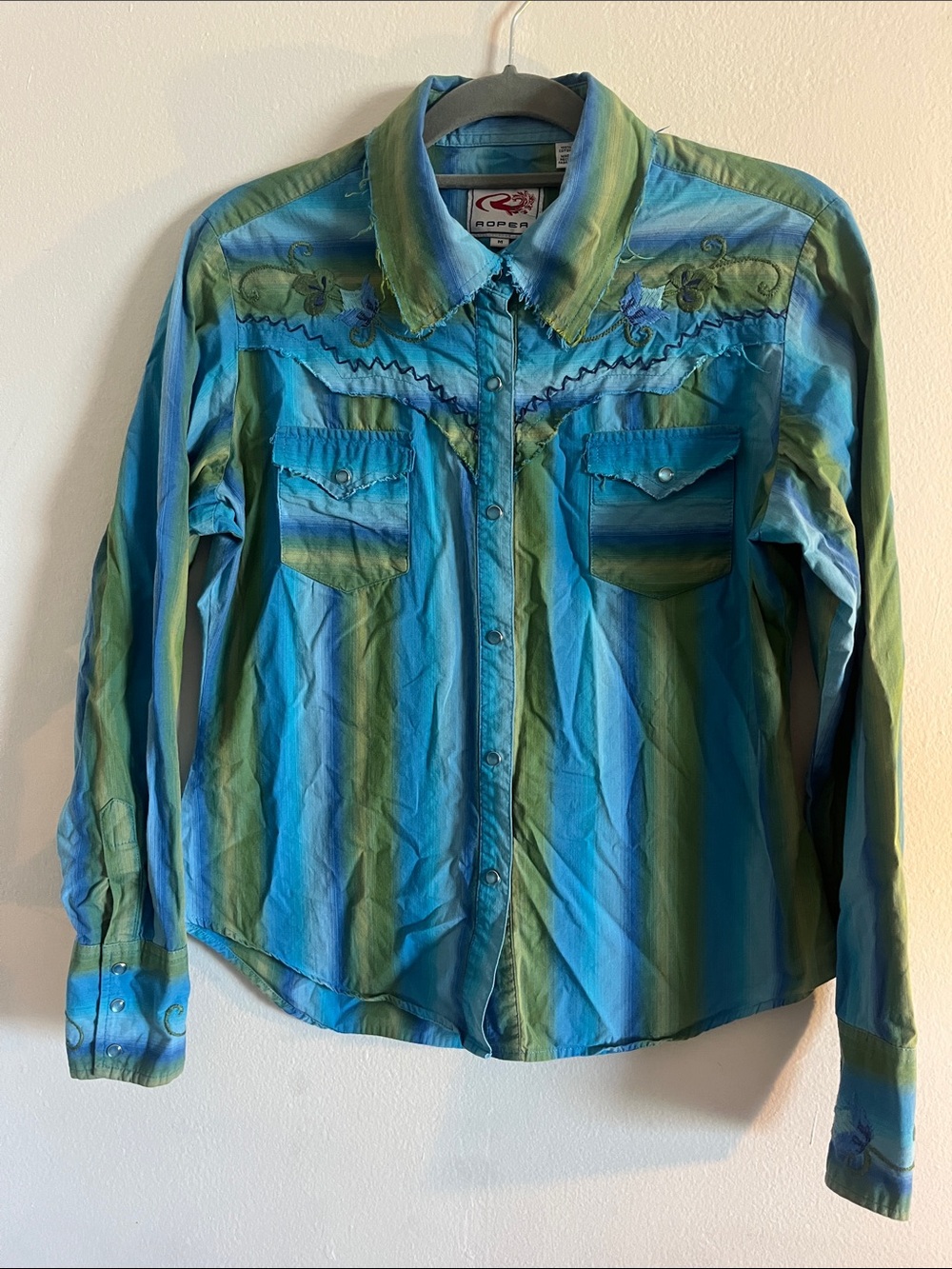 Roper Striped Western Shirt in Blue & Green
